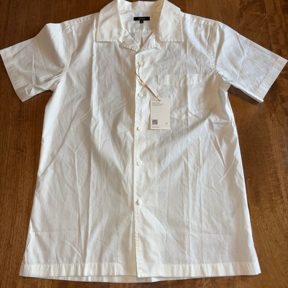 Quince Men’s White Short Sleeve Button Front Shirt Size Small NWT Casual Classic